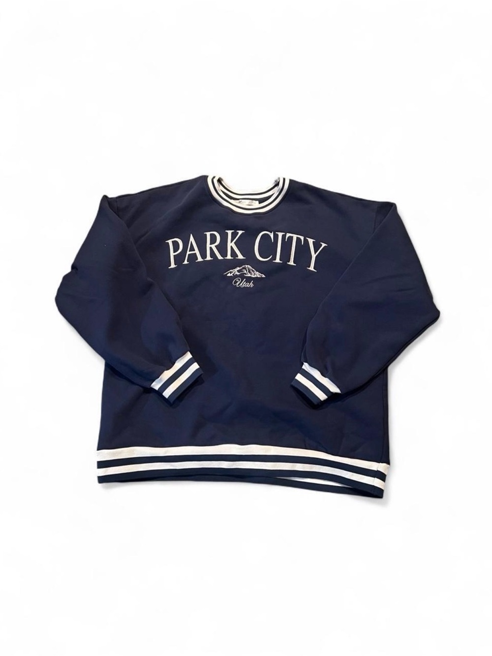 Altar'd State Navy Crewneck Sweater with White Stripe Trim